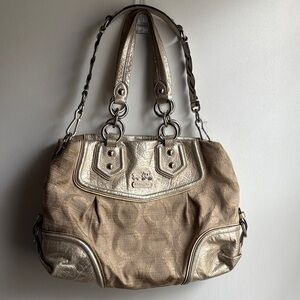 Coach Metallic Gold and Tan Shoulder Bag
